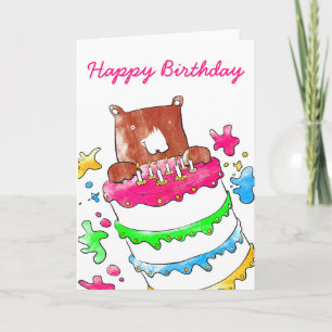 Urso com cartão de aniversário de bolo