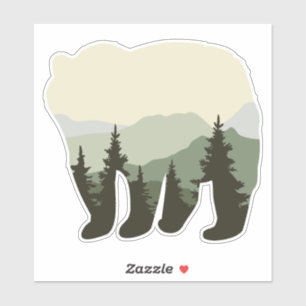 Urso com o Adesivo de Floresta e Montanhas.