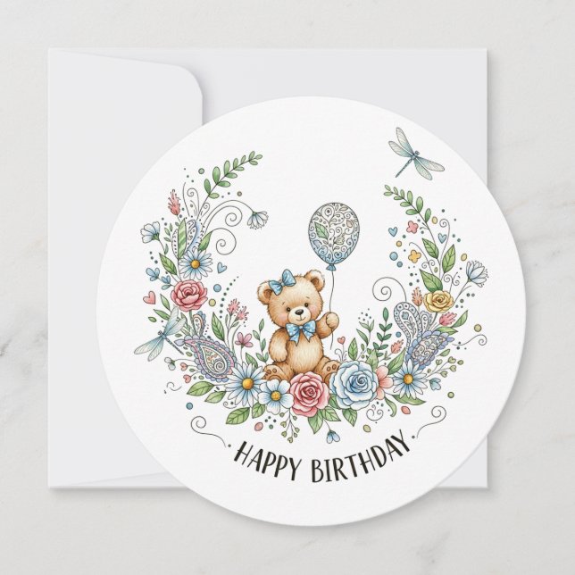 Urso de aniversário floral do Boho (Frente)
