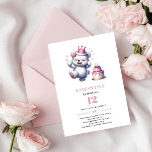 Urso de Aniversário Menina Doce Convite Balão Rosa