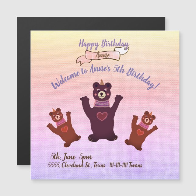 Urso de Convites de festas de aniversários de Meni (Frente/Verso)