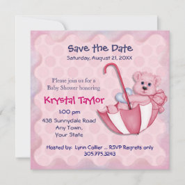 Urso de Guarda-Chuva Rosa - Convite