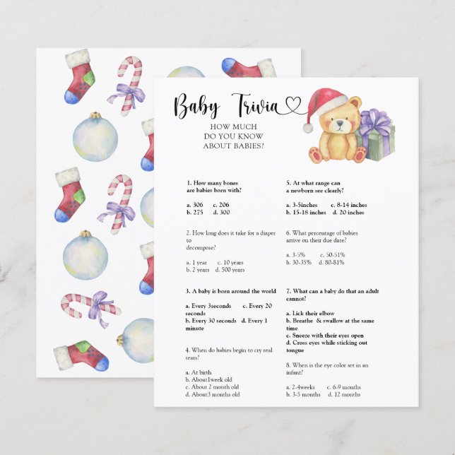 Urso de inverno - Bebê Trivia | Jogo Chá de fralda (Frente/Verso)