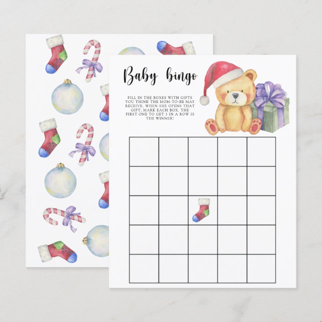 Urso de inverno - Jogo de bingo Chá de fraldas (Frente/Verso)