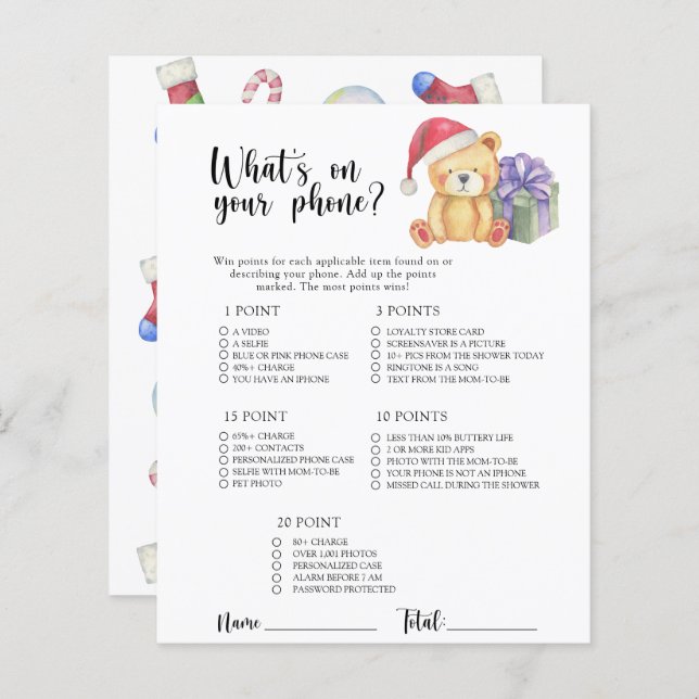 Urso de inverno - O que há no seu jogo telefônico? (Frente/Verso)