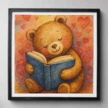 Urso de Leitura - Azulejo de Parede de Aquarela