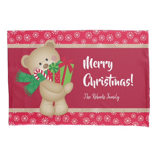 Urso de Natal com Presente e Flocos de Neve, Verme (Frente)