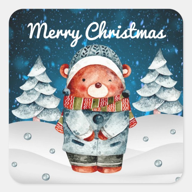 Urso de Natal Inverno Neve Adesivos (Frente)