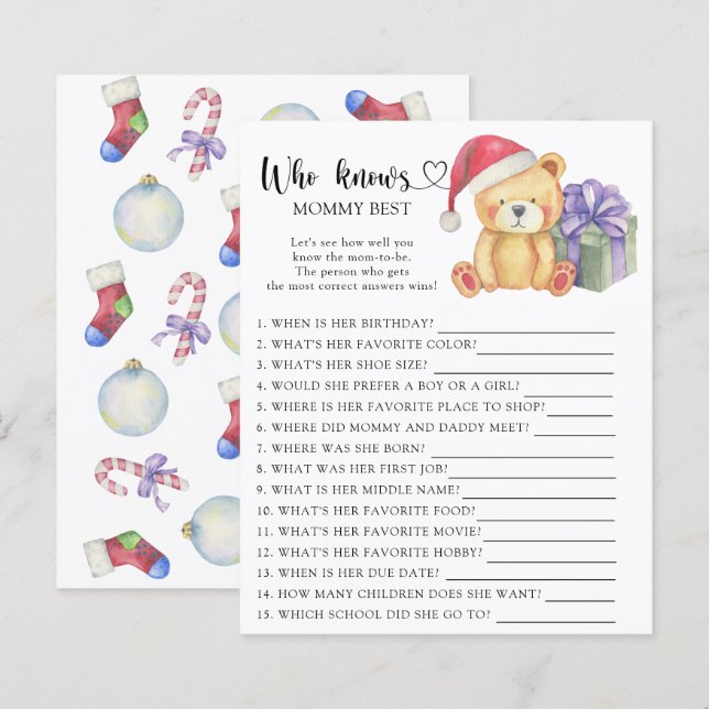Urso de Natal - Quem conhece melhor a mamãe (Frente/Verso)