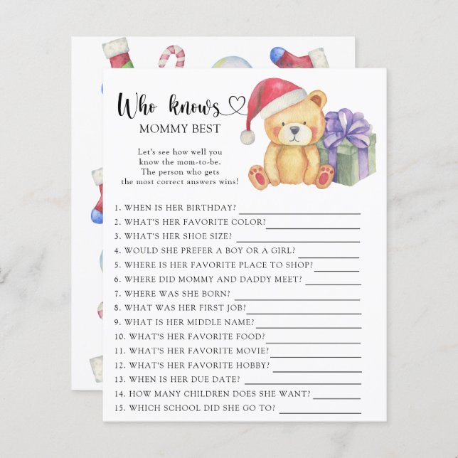 Urso de Natal - Quem conhece melhor as mamães (Frente/Verso)