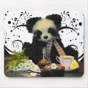 Urso de panda Mousepad Mousemat, com chá e bolos