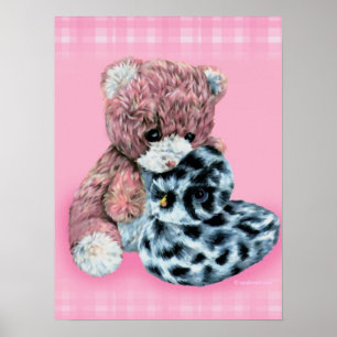 Urso de pelúcia acaricia impressão rosa bebê