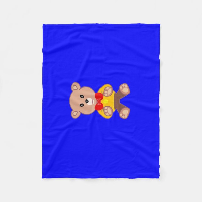 Urso de pelúcia-branca no cobertor de velo azul (Frente)