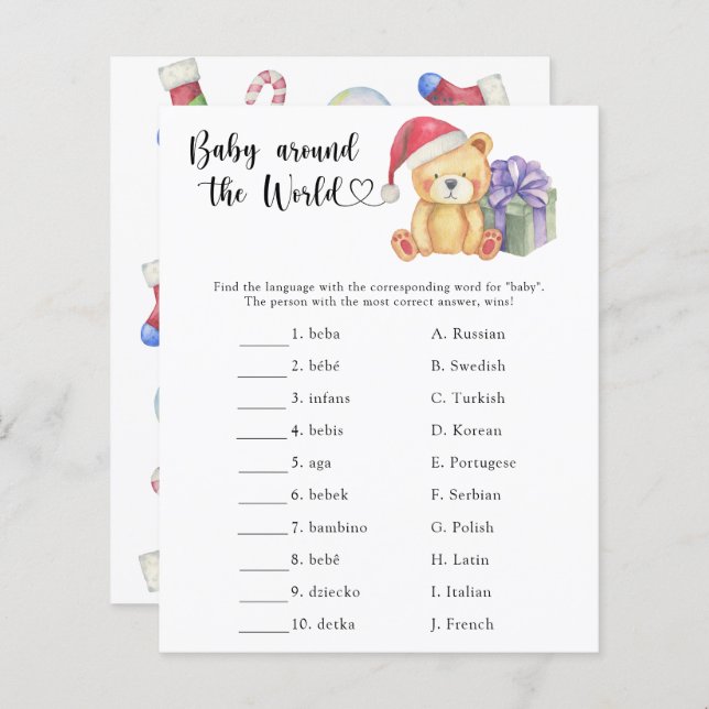 Urso de pelúcia de inverno - Bebê à volta do jogo  (Frente/Verso)