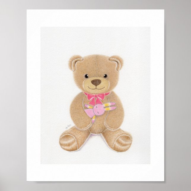 Urso de pelúcia de menina bonita Impressão de arte (Frente)