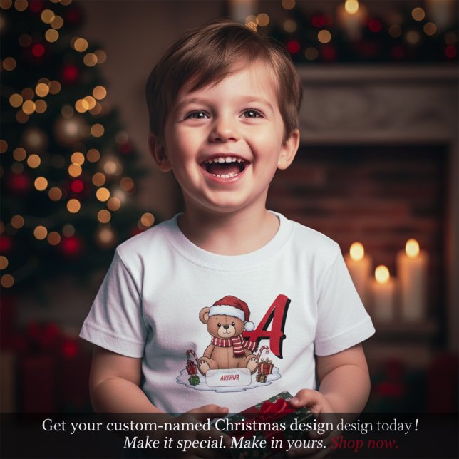 Urso de Pelúcia de Natal Fofo Personalizado para C (Personalized Cute Christmas Teddy Bear Kids T-Shirt)