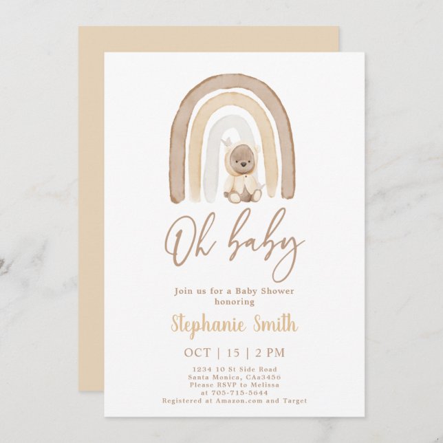 Urso de pelúcia e Convite para Chás de fraldas Arc (Frente/Verso)