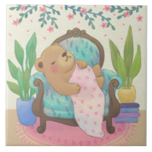 Urso de pelúcia em ilustração de poltrona vintage