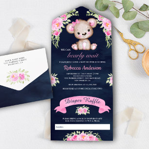 Urso de Pelúcia Floral em Aquarela Rosa Chá de Beb