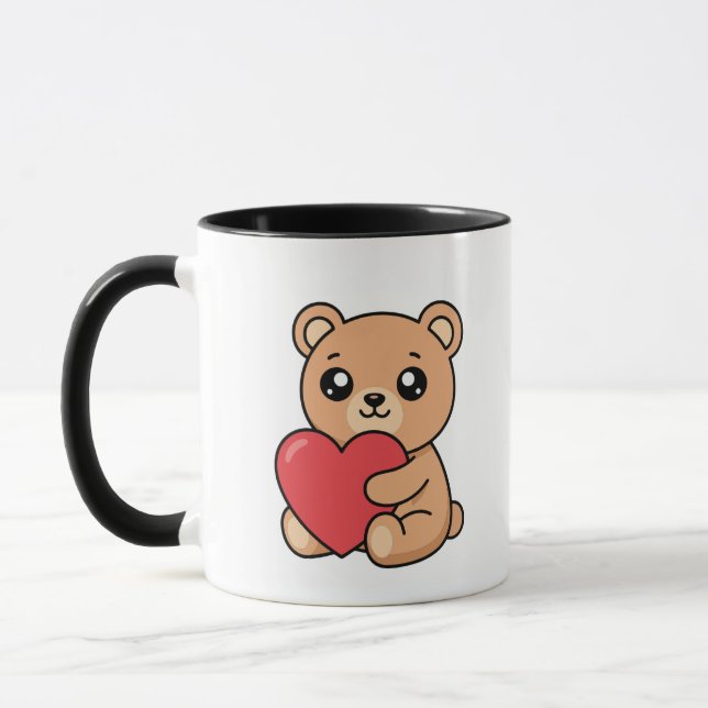 Urso de Pelúcia Fofo Segurando Caneca com Coração  (Esquerda)