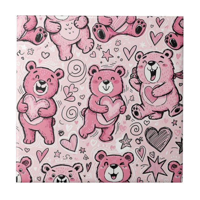 Urso de pelúcia Kawaii padrão rosa (Frente)
