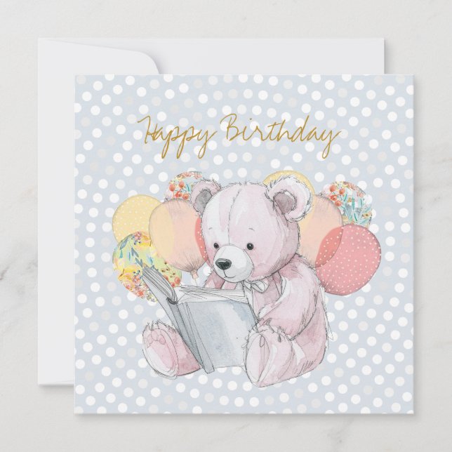 Urso de pelúcia lendo um livro Bebê em flor (Frente)