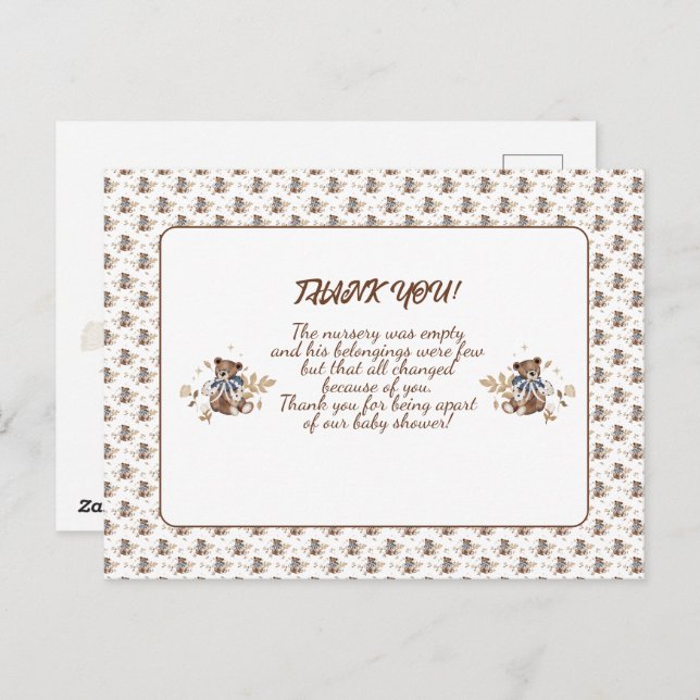 Urso de pelúcia marrom É um menino! Cartão de agra (Frente/Verso)