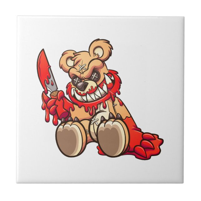 urso de pelúcia mau coberto de sangue e segurando  (Frente)