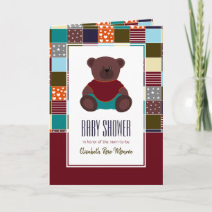 Urso de pelúcia patchwork, convite para chá de beb