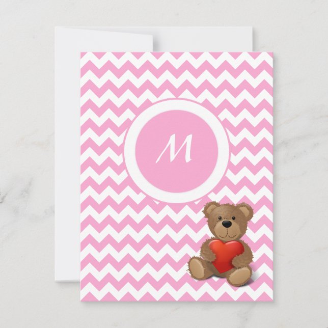 Urso de pelúcia rosa Chevron Zigzag (Frente)