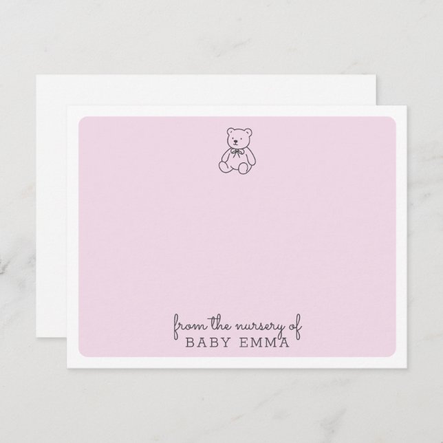 Urso de pelúcia, rosa do berçário do cartão (Frente/Verso)