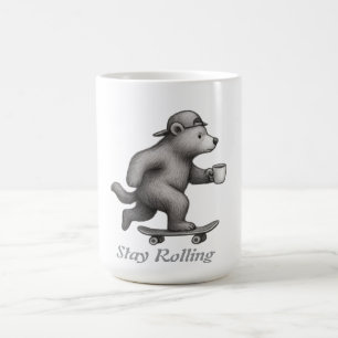 Urso de Skate Continua Rolando com Xícara de Café