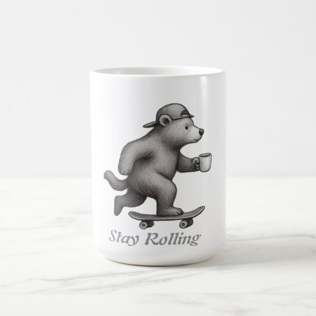 Urso de Skate Continua Rolando com Xícara de Café (Centro)