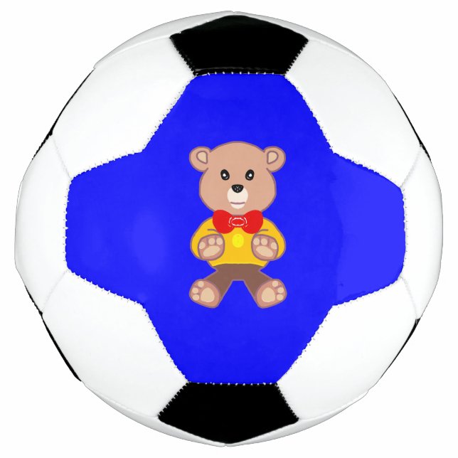 Urso de Teddy Bonito na Bola Azul de Futebol (Frente)