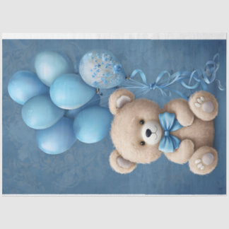 Urso de Teddy com Ballons Cores Azuis Papel Tecido