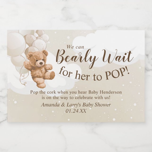 Urso de Teddy com Balões MiniRótulo de Vinho Espum (Rótulo Único)