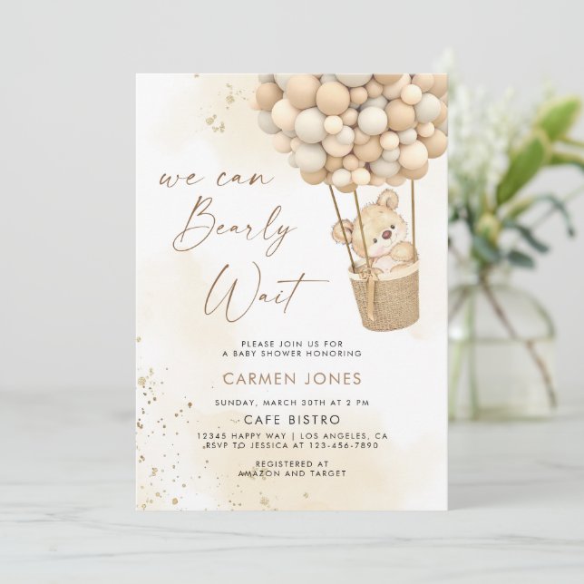 Urso de Teddy com Convite para Chás de fraldas de  (Em pé/Frente)