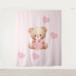 Urso de Teddy Corações Rosa Tapeçaria Fundo