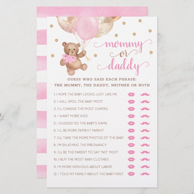 Urso de Teddy do Chá de fraldas de Jogo de mamãe o (Frente/Verso)