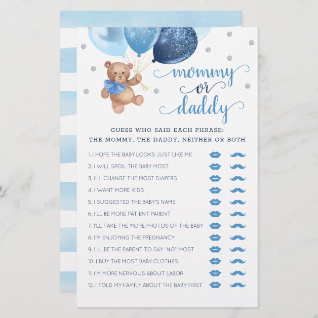 Urso de Teddy do Chá de fraldas de Jogo de mamãe o (Frente/Verso)