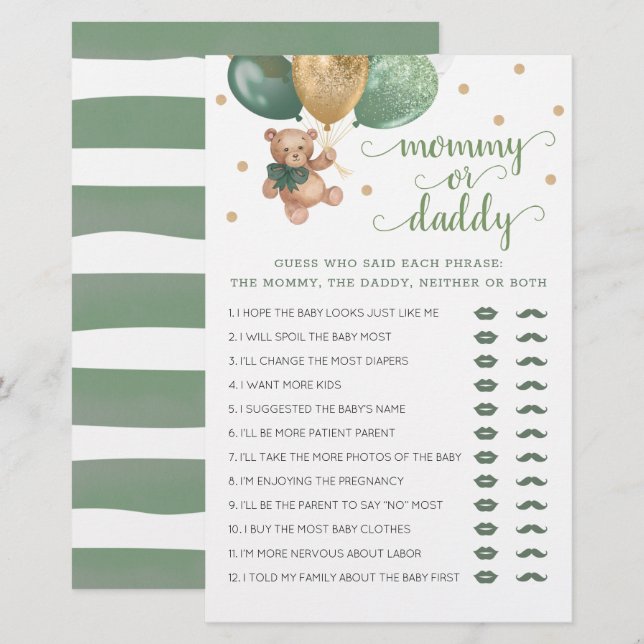 Urso de Teddy do Chá de fraldas de Jogo de mamãe o (Frente/Verso)