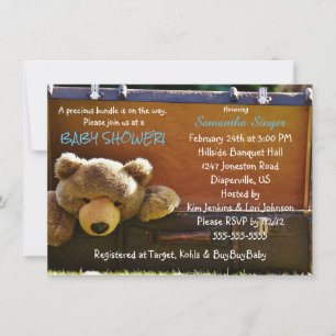 Urso de Teddy em Chá de Suitcase Baby Boy Convite