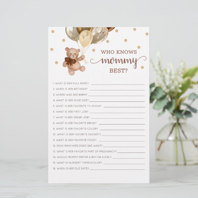 Urso De Teddy Que Conhece O Melhor Chá de fraldas  (Em pé/Frente)