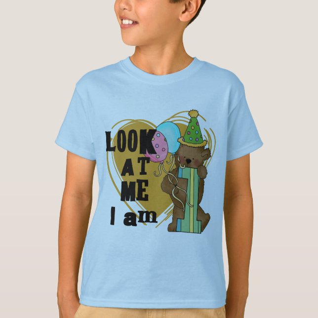 Urso de Teddy Sou 1 Camisetas de Aniversário e Pre (Frente)