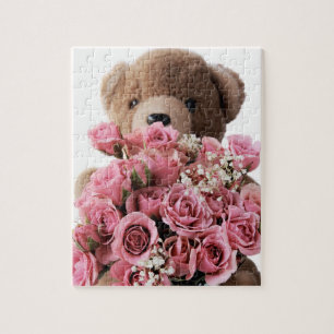 urso de ursinho com quebra-cabeça dos rosas