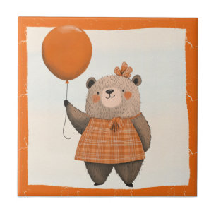 Urso de Vestido de Xadrez Laranja com Arco de cabe
