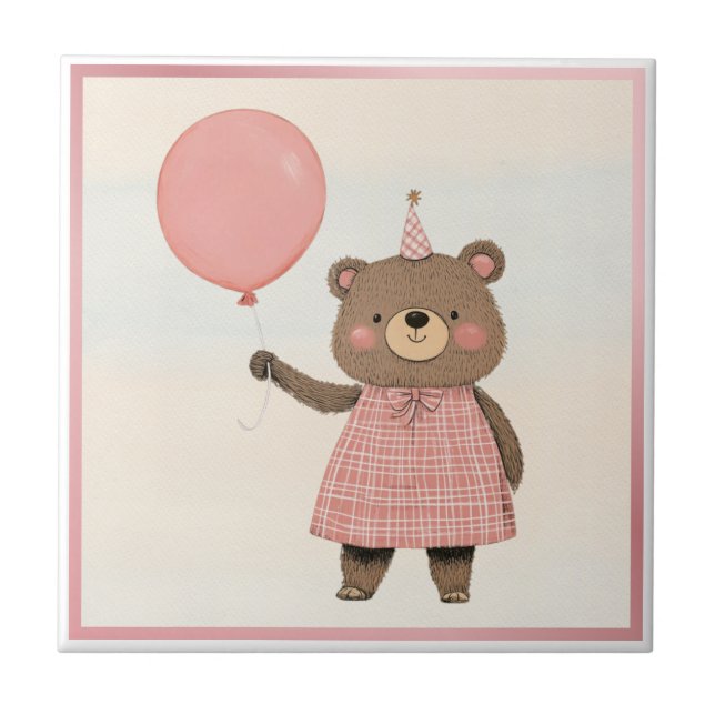 Urso de vestimenta rosa com Xadrez e Arco (Frente)