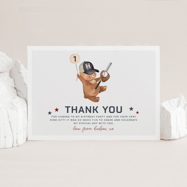 Urso do primeiro aniversario Rookie - Cartões de a (Rookie 1st Birthday Bear - Thank You Card)