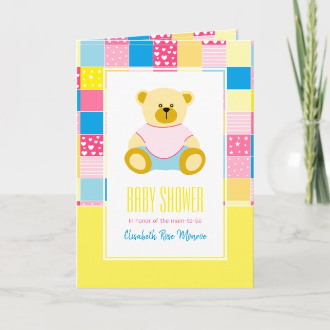 Urso Dourado em Patchwork, Convite para Chás de Be (Frente)