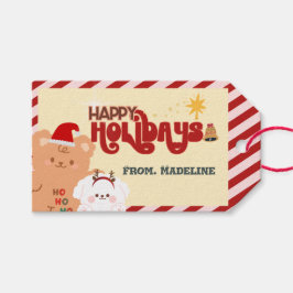 Urso e cão bonitos de Natal - Etiqueta do presente